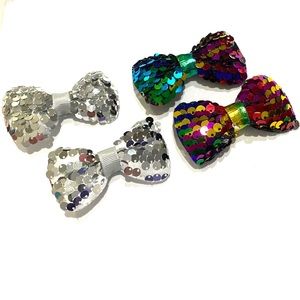 Sequins Hair Bows Set of 4 Silver And Rainbow Alligator Clips